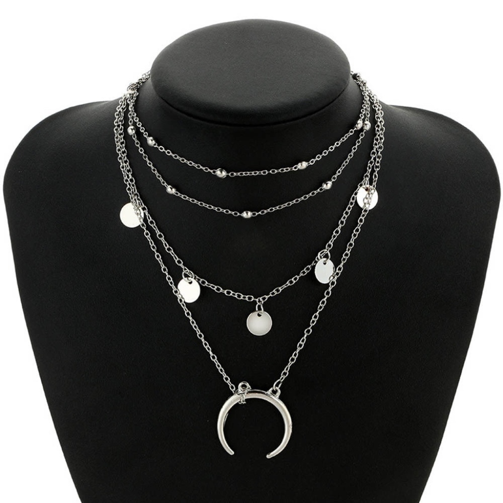 🌸DOUBLE HORN NECKLACE CRESCENT MOON BOHO LAYERS - Picture 6 of 6